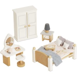 Wooden Dollhouse Bedroom Furniture Set - 19 Pieces